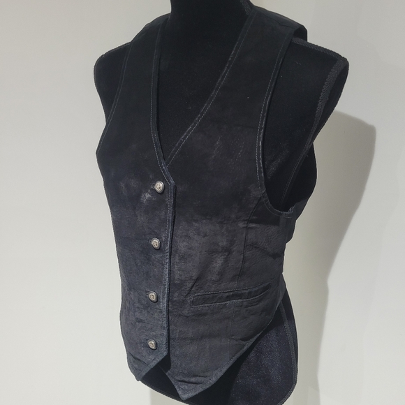 B.B. Dakota Leatherwear Women's Vintage Suede Button Down Vest Black Western - Picture 3 of 10
